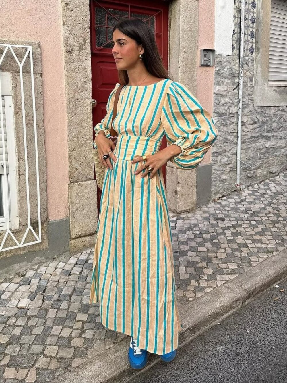 VRG GRL Tularosa Linen Midi Dress - Spritz Stripe - Size US 4 (Small)